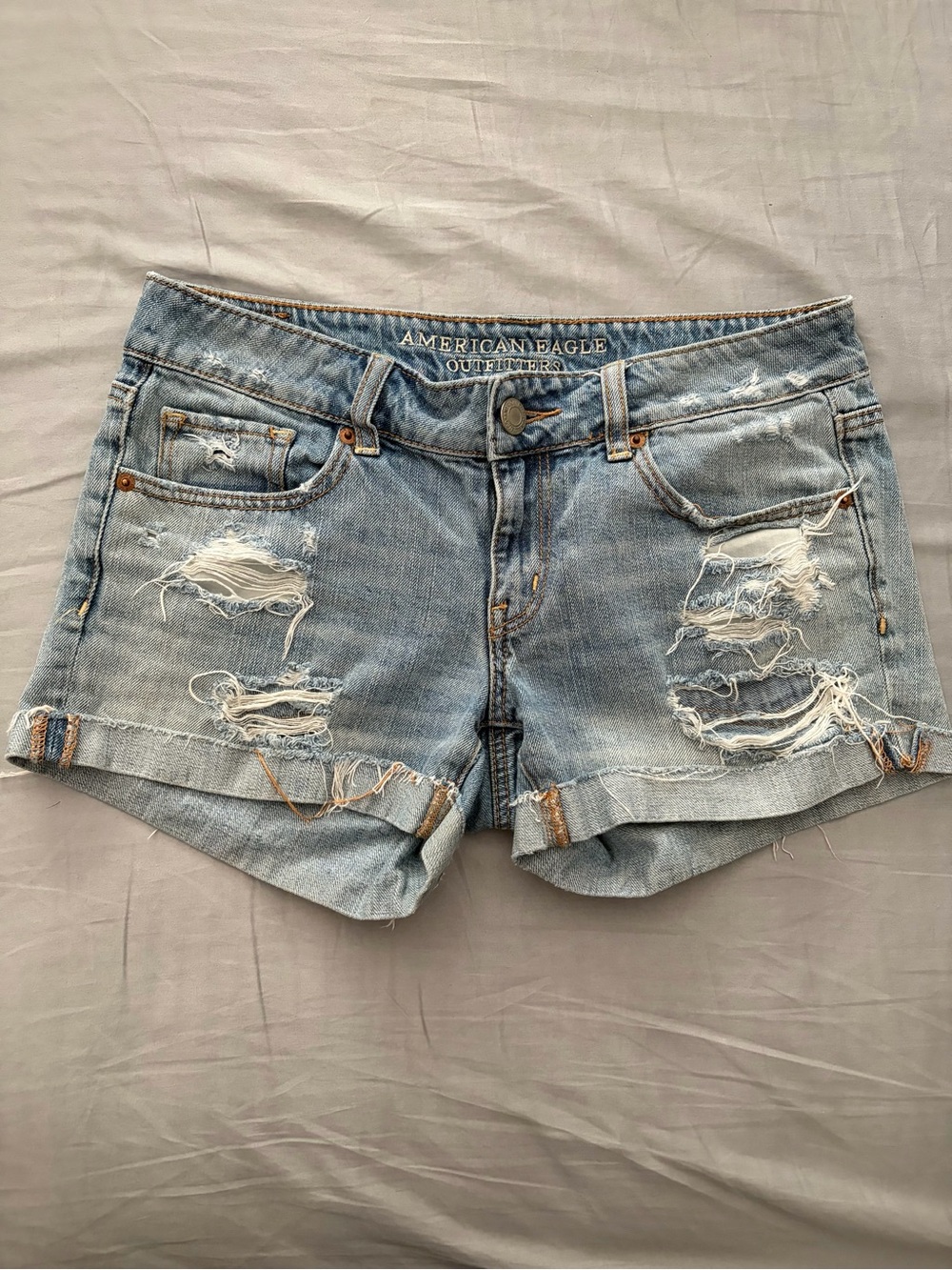 American Eagle Outfitters Light Wash Distressed Denim Shorts